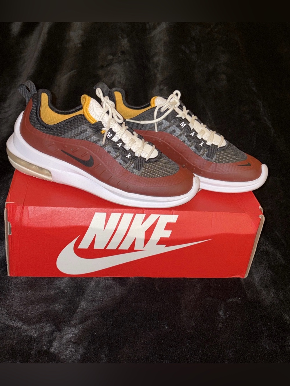 Nike Women’s Sneakers — Reddish Brown, Black & Yellow Accents
